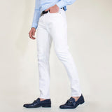Men's moccasin in blue smooth leather with horsebit