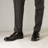 Men's double buckle shoe in black leather